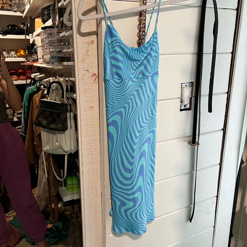 Zara retro mini dress blue XS worn once